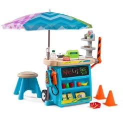Step2 Stop & Go Market Toddler Blue Kids Plastic Playset With Umbrella
