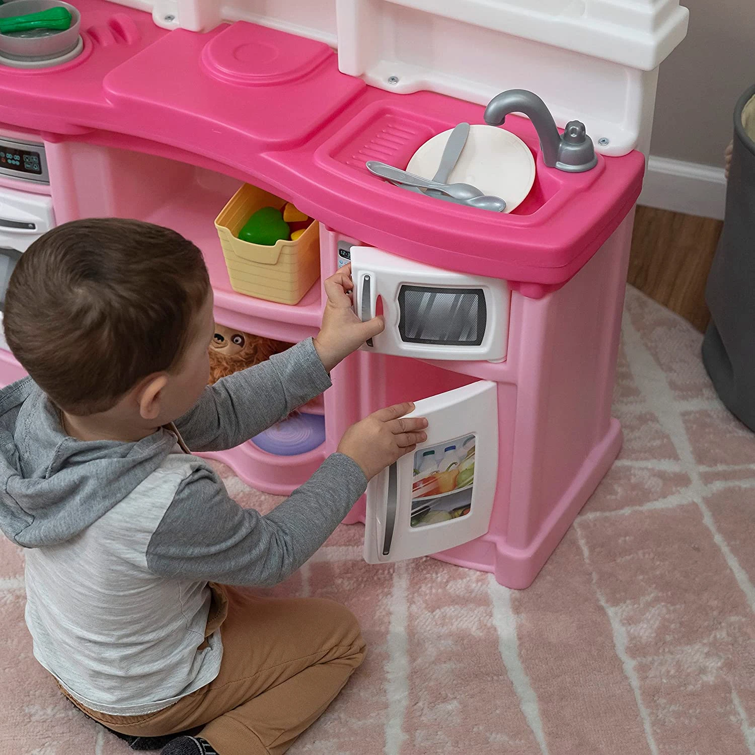 Step2 Fun With Friends Kitchen Set For Kids – Pink – Includes Toy Kitchen Accessories, Interactive Features For Pretend Play – Indoor/Outdoor Toddler Playset 5 Step2 Fun With Friends Kitchen Set For Kids – Pink – Includes Toy Kitchen Accessories, Interactive Features For Pretend Play – Indoor/Outdoor Toddler Playset - Image 5