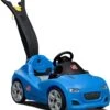 Step2 Whisper Ride Toddler Push Car, Blue – Ride On Toy With Included Seat Belt, Easy Storage And Transport, Steering Wheel For Pretend Play – Push Toy Car Makes A Great Stroller Alternative