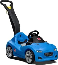 Step2 Whisper Ride Toddler Push Car, Blue – Ride On Toy With Included Seat Belt, Easy Storage And Transport, Steering Wheel For Pretend Play – Push Toy Car Makes A Great Stroller Alternative