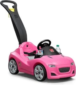 Step2 Whisper Ride Toddler Push Car, Pink – Ride On Toy With Included Seat Belt, Easy Storage And Transport, Steering Wheel For Pretend Play – Push Toy Car Makes A Great Stroller Alternative