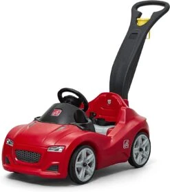 Step2 Whisper Ride Toddler Push Car, Red – Ride On Toy With Included Seat Belt, Easy Storage And Transport, Steering Wheel For Pretend Play – Push Toy Car Makes A Great Stroller